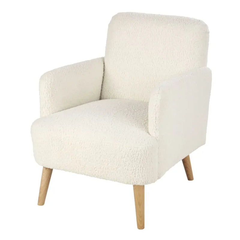 Fauteuil Japandi Bouclette Blanche & Hêtre – Honey