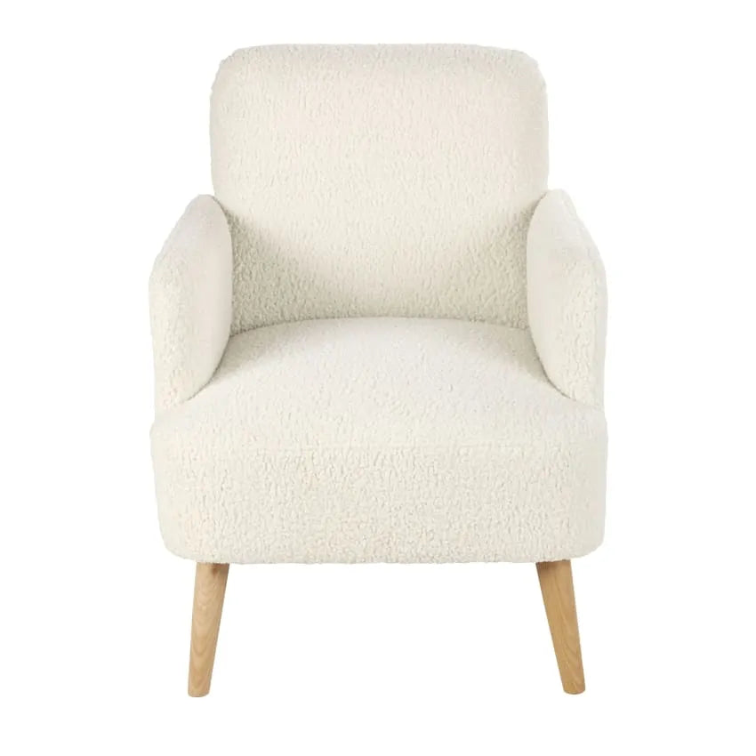 Fauteuil Japandi Bouclette Blanche & Hêtre – Honey