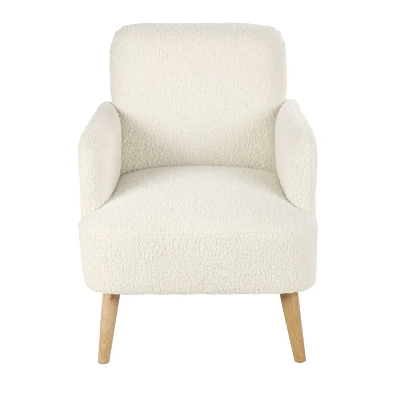 Fauteuil Japandi Bouclette Blanche & Hêtre – Honey