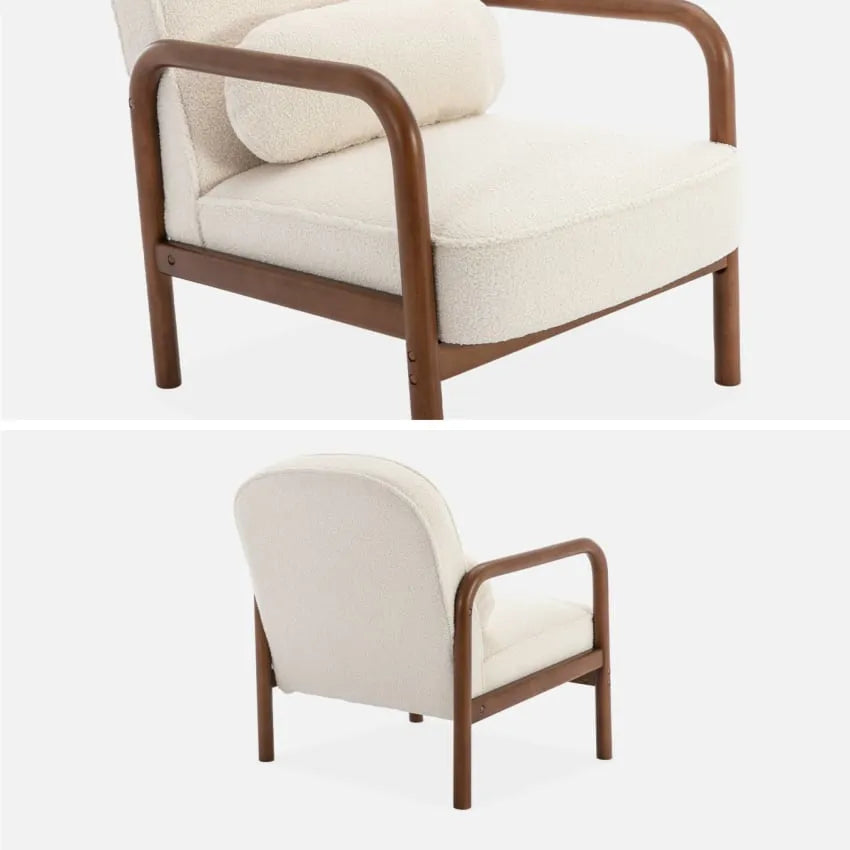 Fauteuil Japandi Bouclette Crème Noyer Clair – Amélie