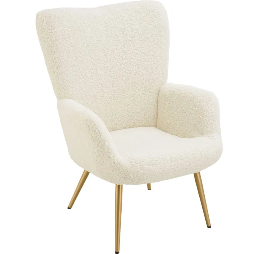 Fauteuil Japandi Bouclette Ergonomique Crème Or – Hygge