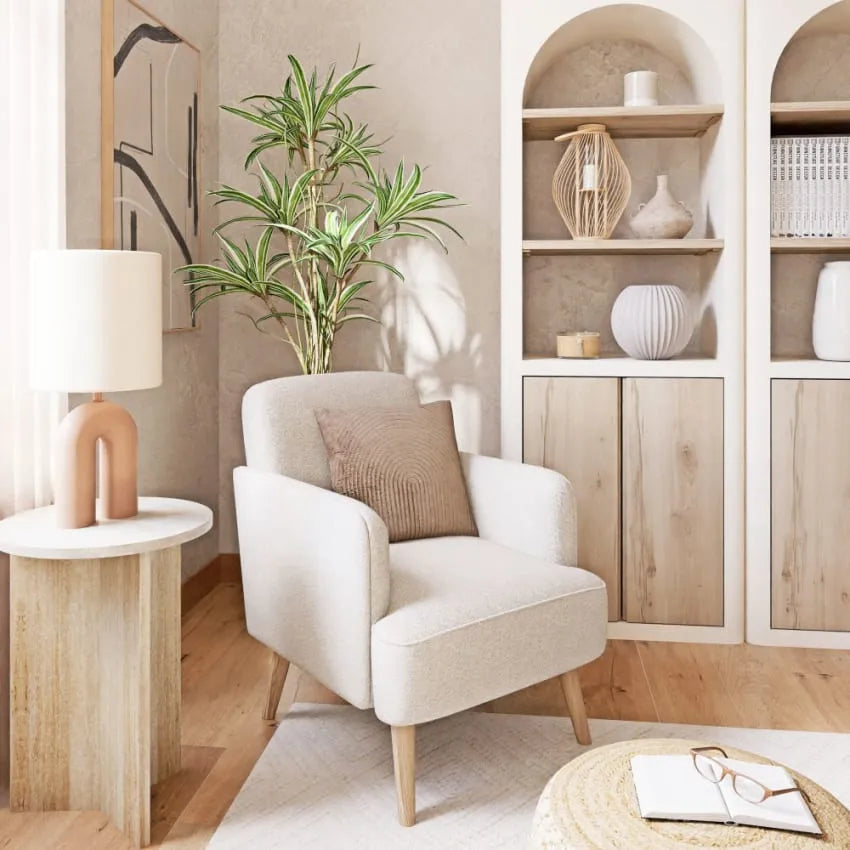 Fauteuil Japandi Bouclette Blanche & Hêtre – Honey