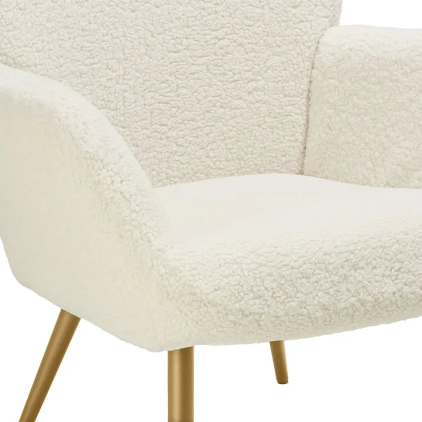 Fauteuil Japandi Bouclette Ergonomique Crème Or – Hygge