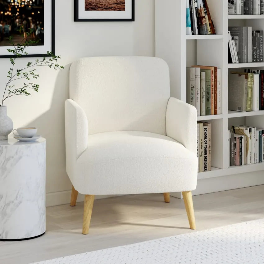 Fauteuil Japandi Bouclette Blanche & Hêtre – Honey
