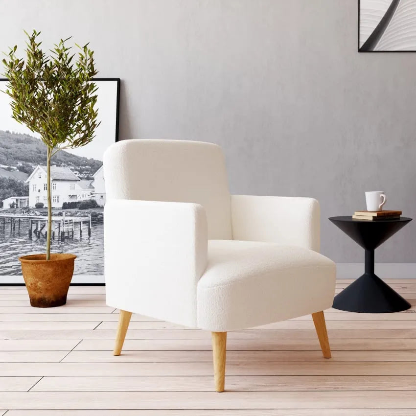 Fauteuil Japandi Bouclette Blanche & Hêtre – Honey