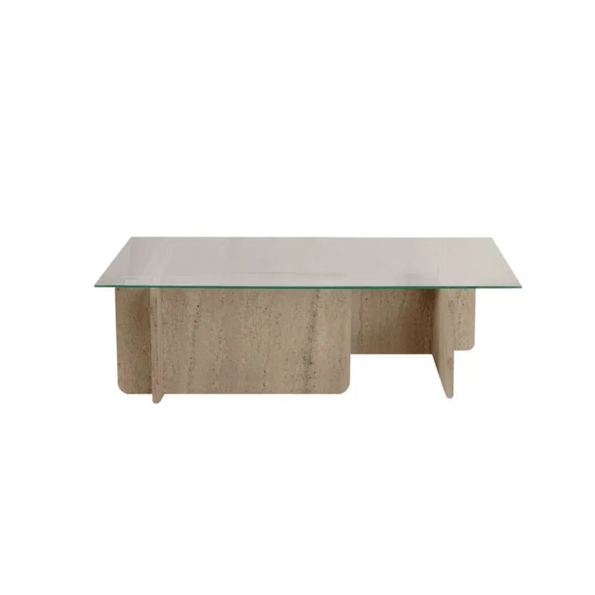 Table basse Japandi Verre Effet Travertin – Flavio