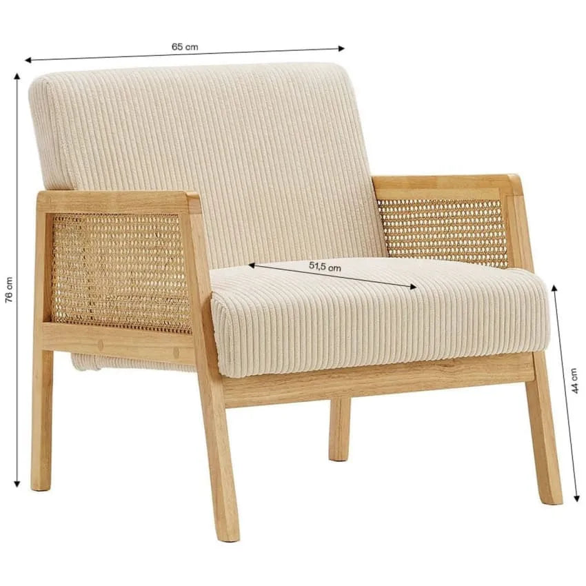 Fauteuil Japandi Cannage & Velours Beige – Mani