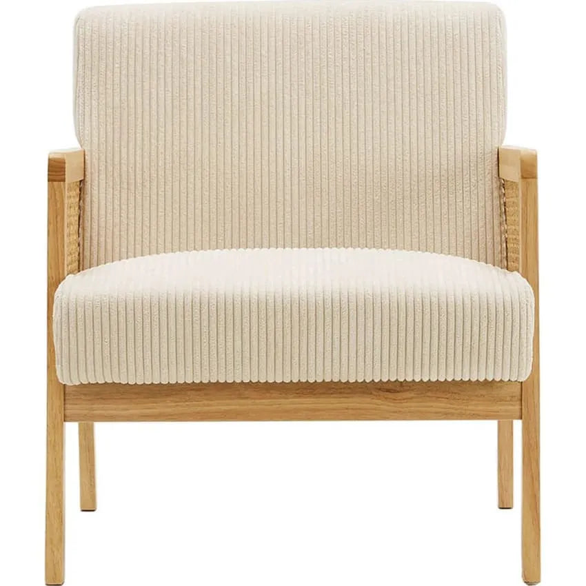 Fauteuil Japandi Cannage & Velours Beige – Mani