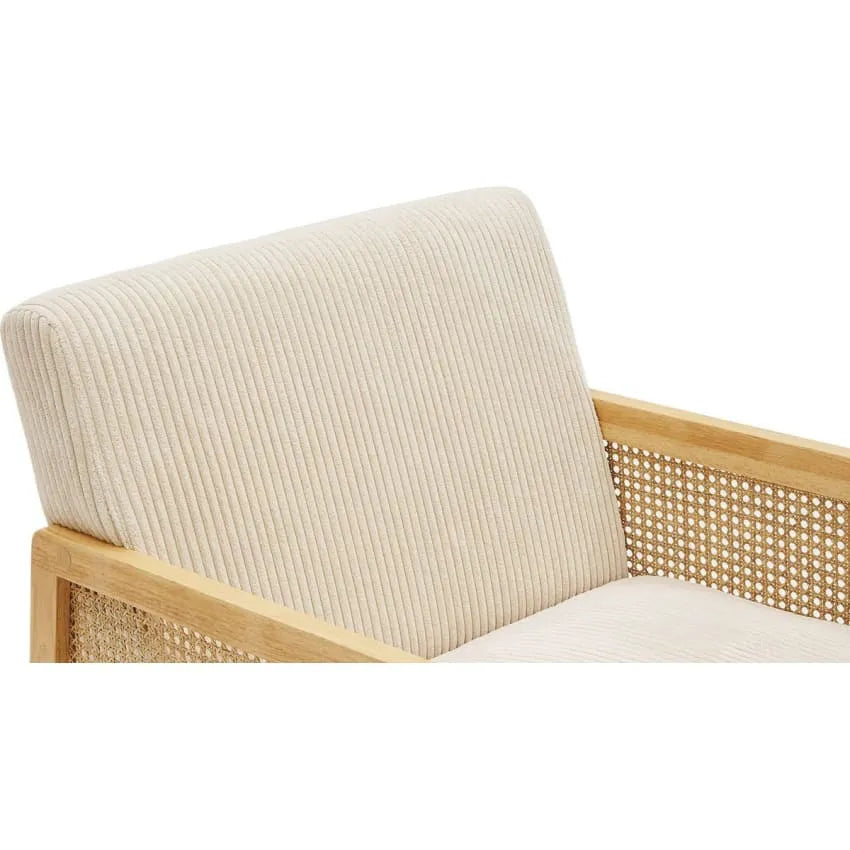 Fauteuil Japandi Cannage & Velours Beige – Mani