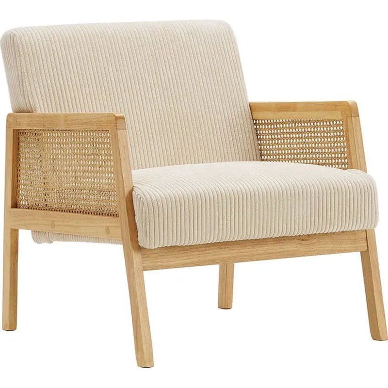 Fauteuil Japandi Cannage & Velours Beige – Mani