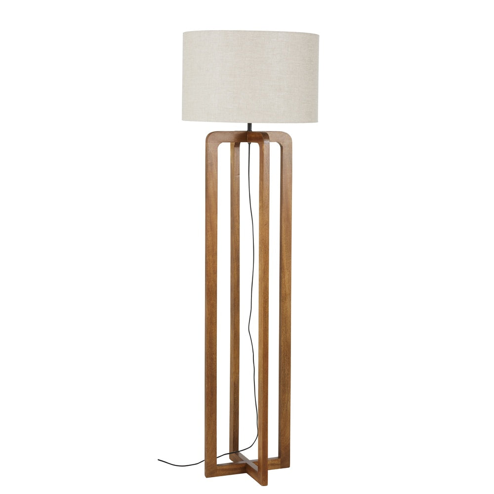 Lampadaire Japandi bois de manguier, abat-jour lin beige H166 – Ariana