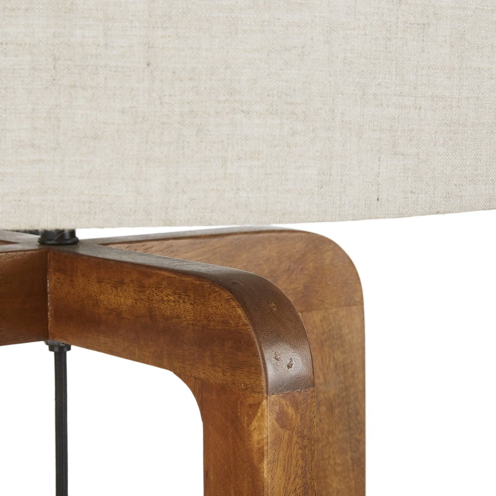 Lampadaire Japandi bois de manguier, abat-jour lin beige H166 – Ariana