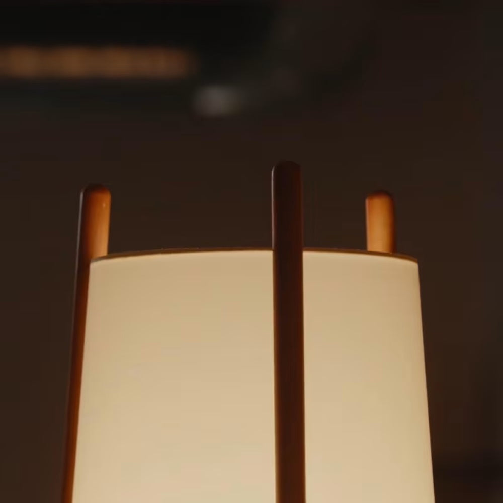 Lampadaire Japandi bois et textile blanc – Woody