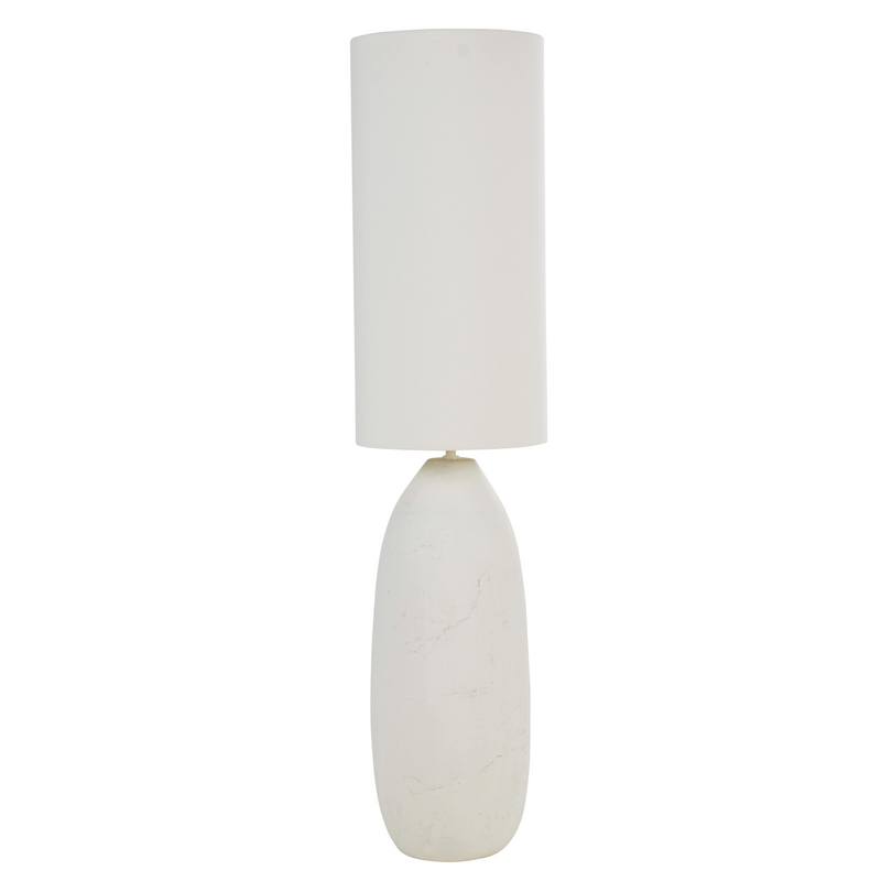 Lampadaire en céramique Japandi et abat-jour en polyester recyclé blanc H122 – Armande