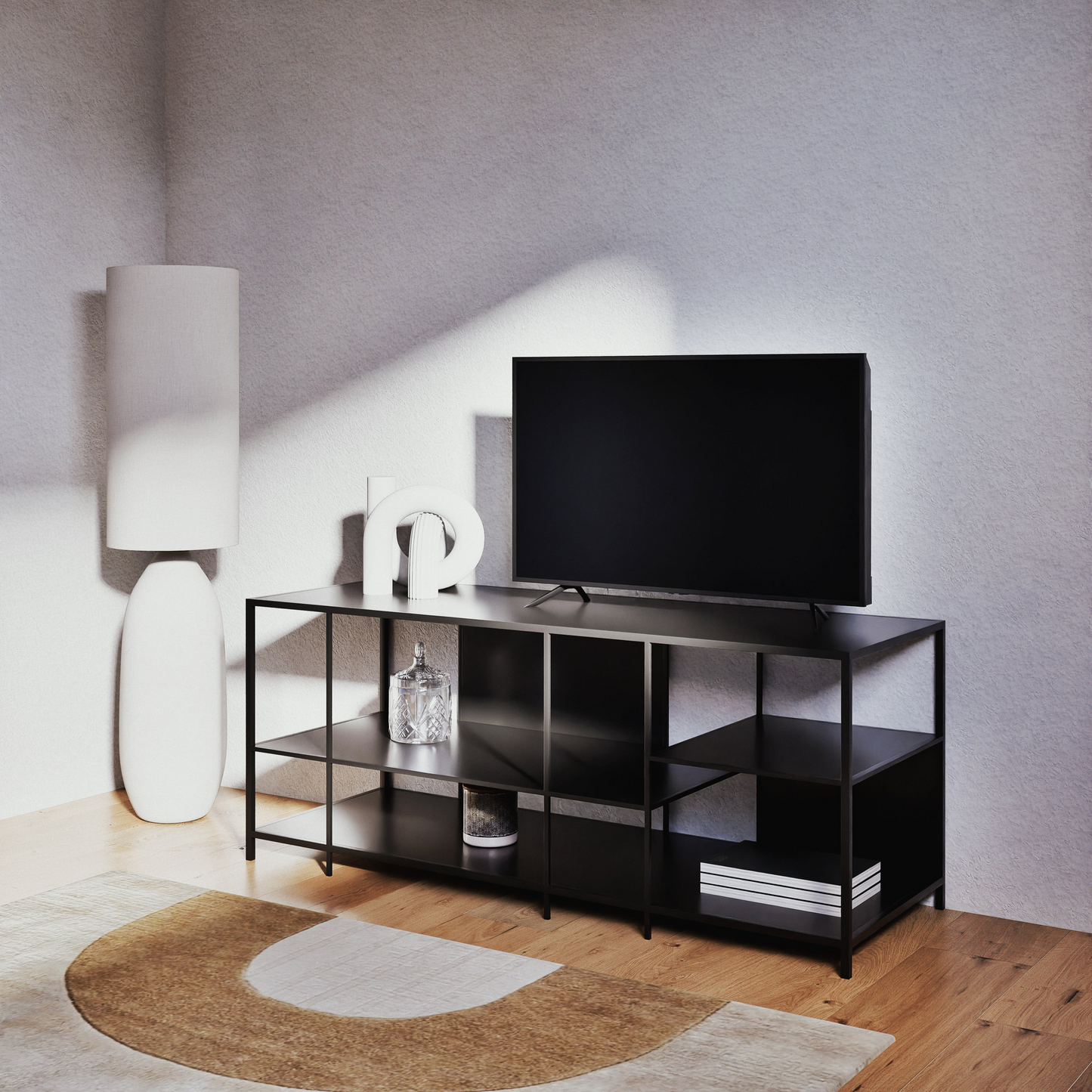 Lampadaire en céramique Japandi et abat-jour en polyester recyclé blanc H122 – Armande