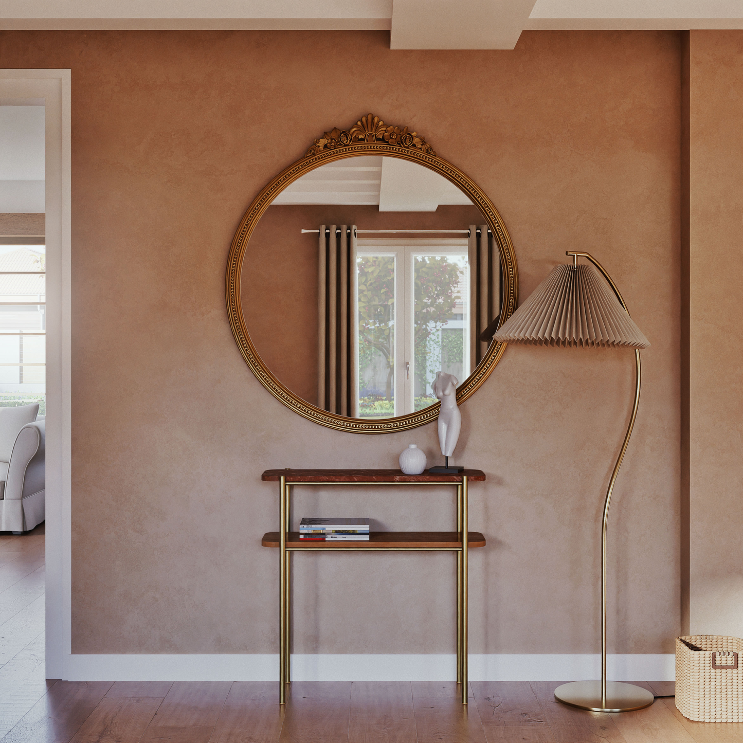 Lampadaire Japandi en métal et abat-jour plissé beige H159 - Berenice