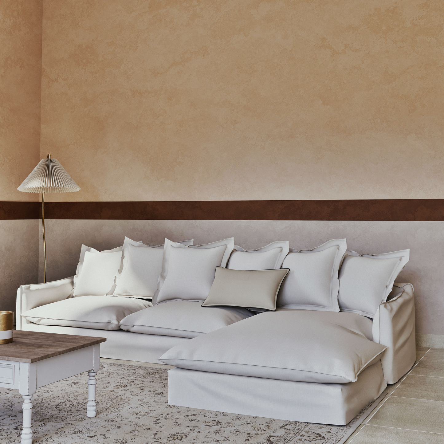 Lampadaire Japandi en métal et abat-jour plissé beige H159 - Berenice