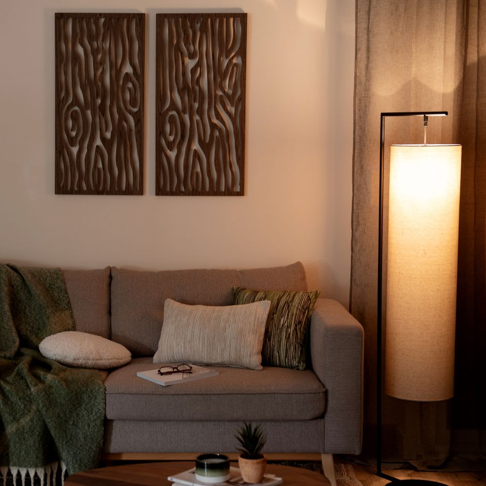 Lampadaire Japandi métal noir abat-jour beige H151 – Omari