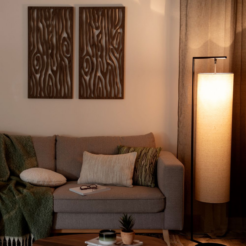 Lampadaire Japandi métal noir abat-jour beige H151 – Omari
