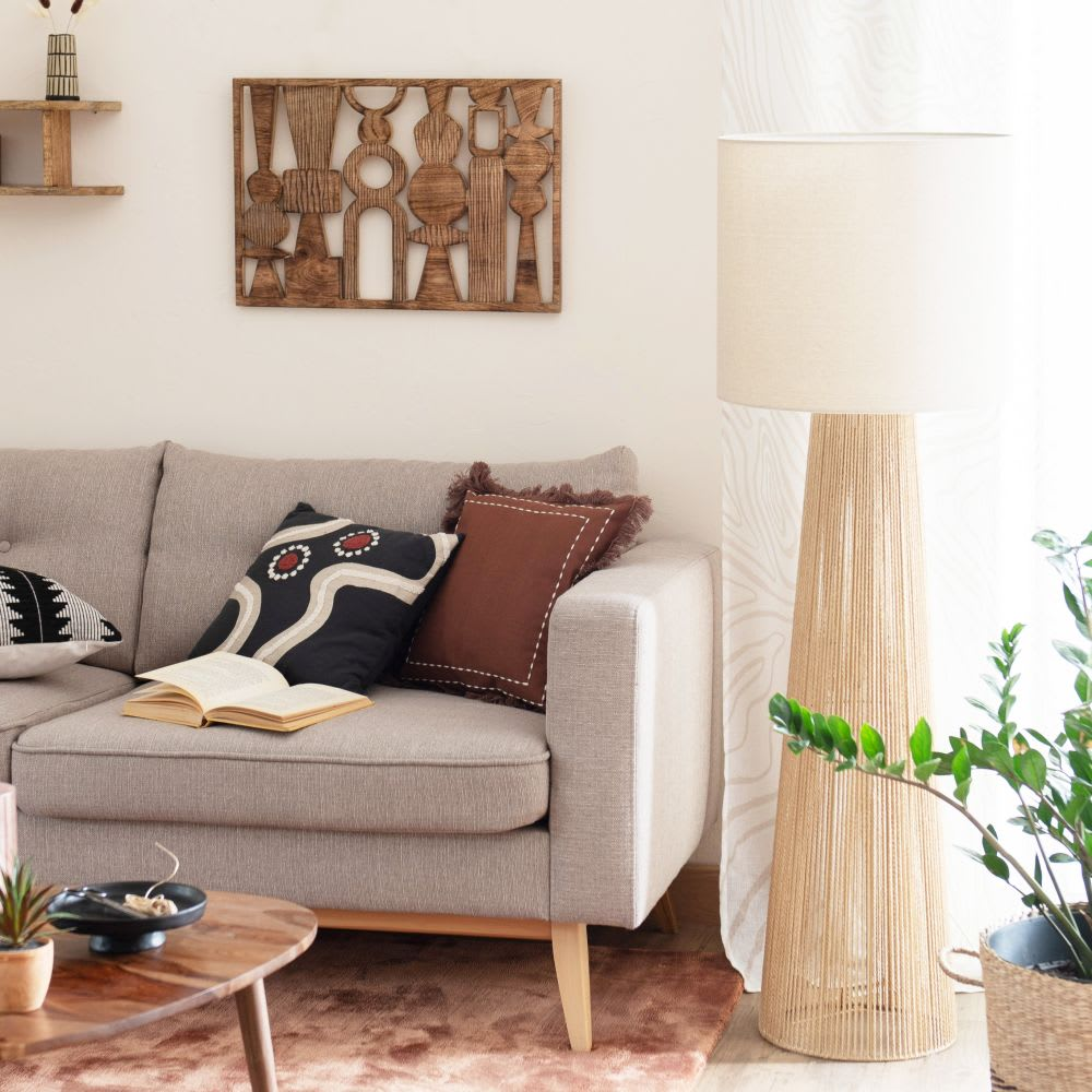Lampadaire en papier Japandi avec abat-jours polyester recyclé beige H141 – Kata