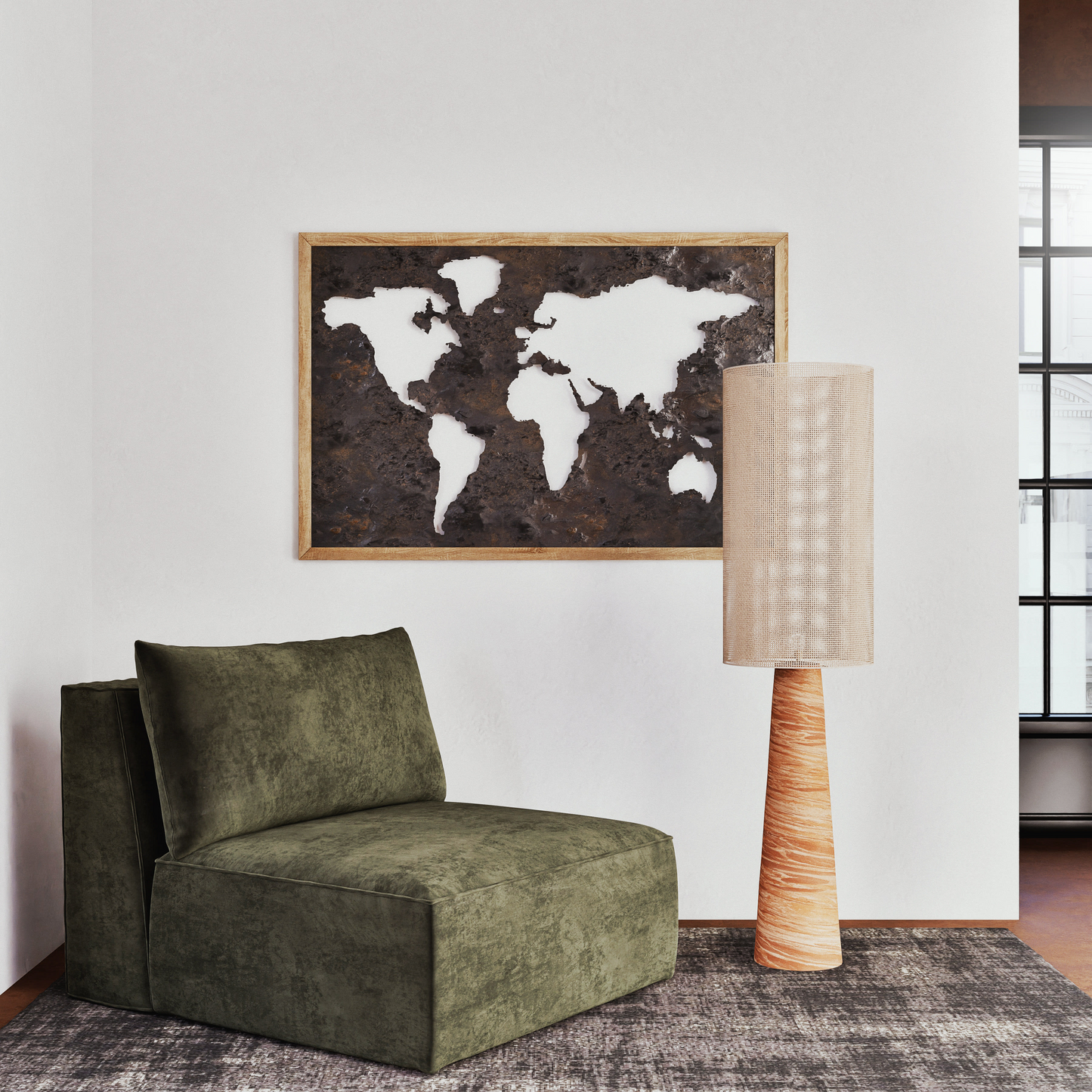 Lampadaire Japandi en terre mêlée et abat-jour en jute H140 – Lenie