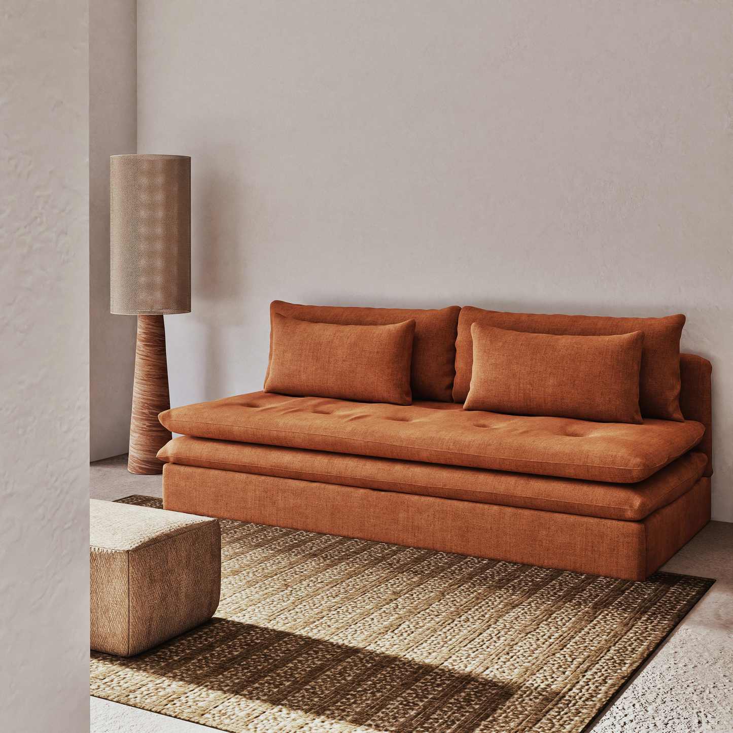 Lampadaire Japandi en terre mêlée et abat-jour en jute H140 – Lenie