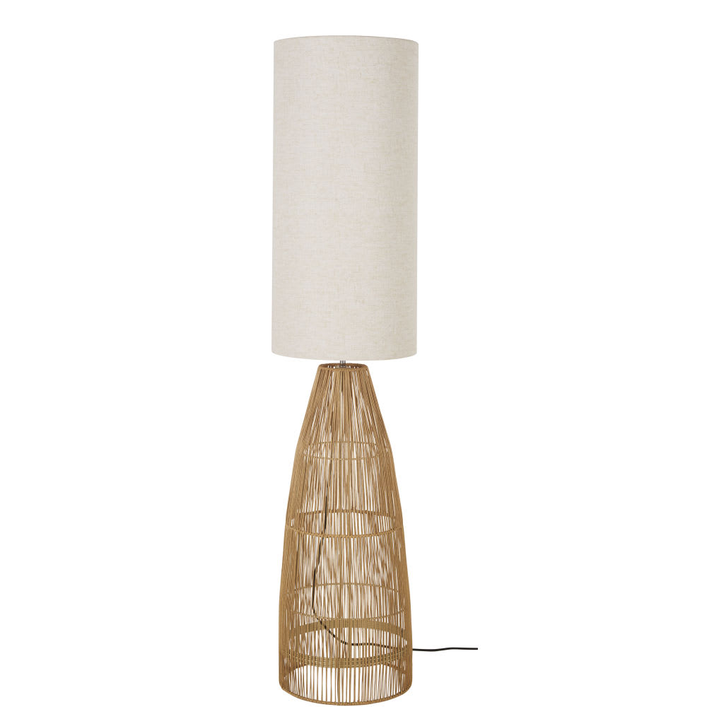 Lampadaire Japandi en tiges de rotin et abat-jour en lin blanc H140 - AOUDA