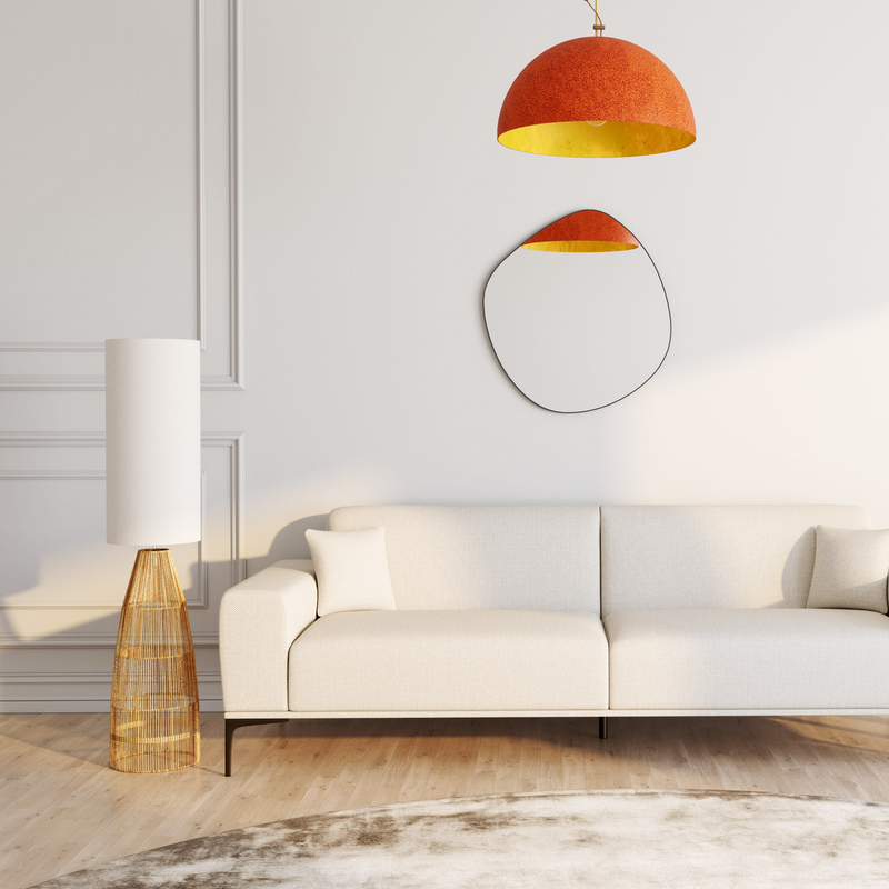 Lampadaire Japandi en tiges de rotin et abat-jour en lin blanc H140 - AOUDA