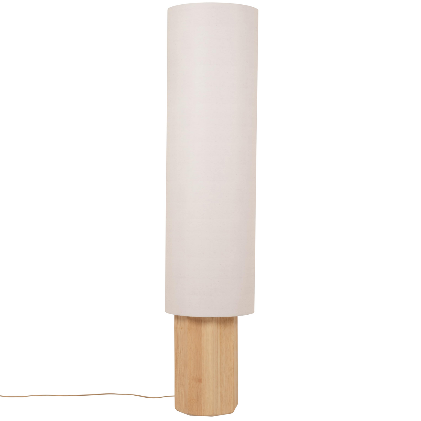 Lampadaire Japandi octogonal en bois hévéa et abat-jour crème H132 – Glenc