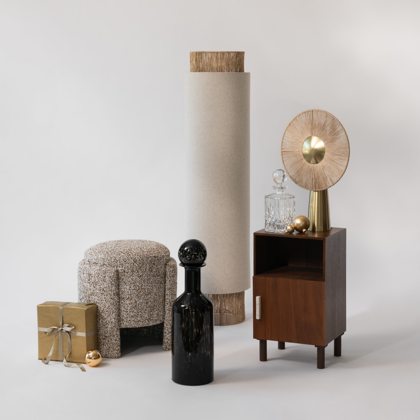 Lampadaire Japandi tube en lin et jute H126 – Cundelee