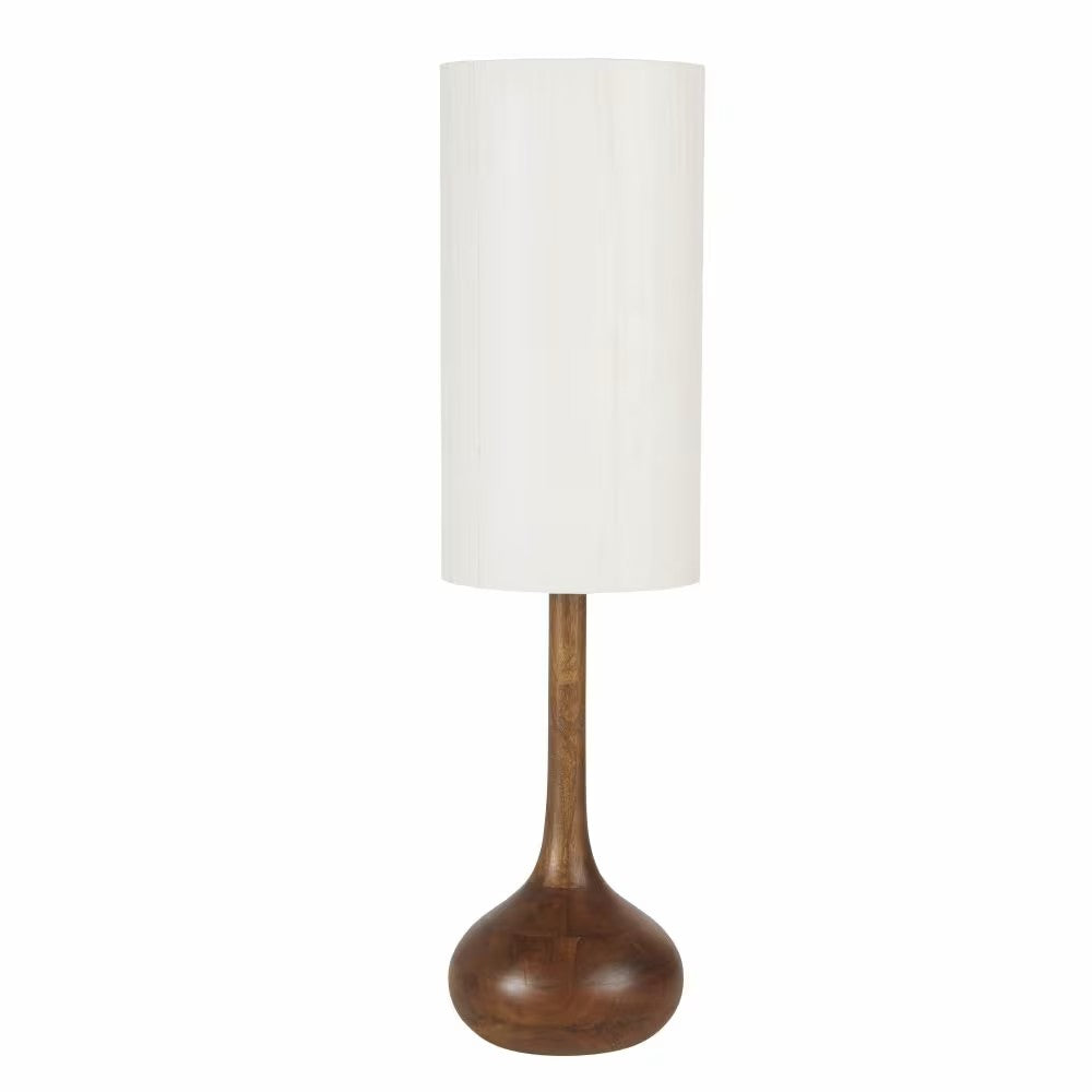 Lampe Japandi en bois de manguier avec abat-jour en lin beige – Hagginwood