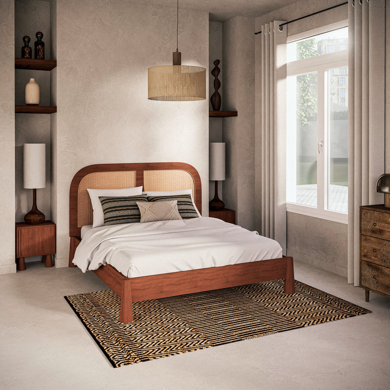 Lampe Japandi en bois de manguier avec abat-jour en lin beige – Hagginwood