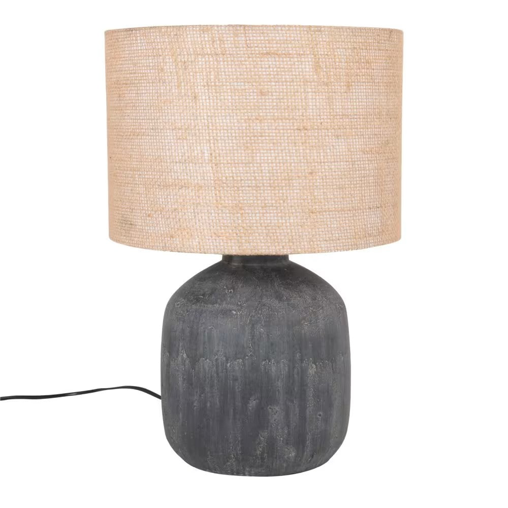 Lampe Japandi en céramique noire avec abat-jour en jute – Saveria