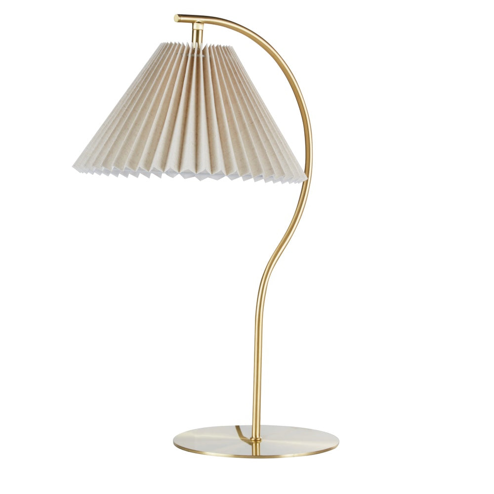 Lampe Japandi en métal doré avec abat-jour conique beige – Bérénice