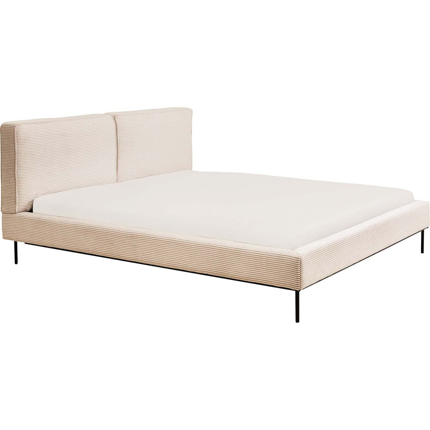 Lit 160x200 Japandi en polyester côtelé crème – East side cord