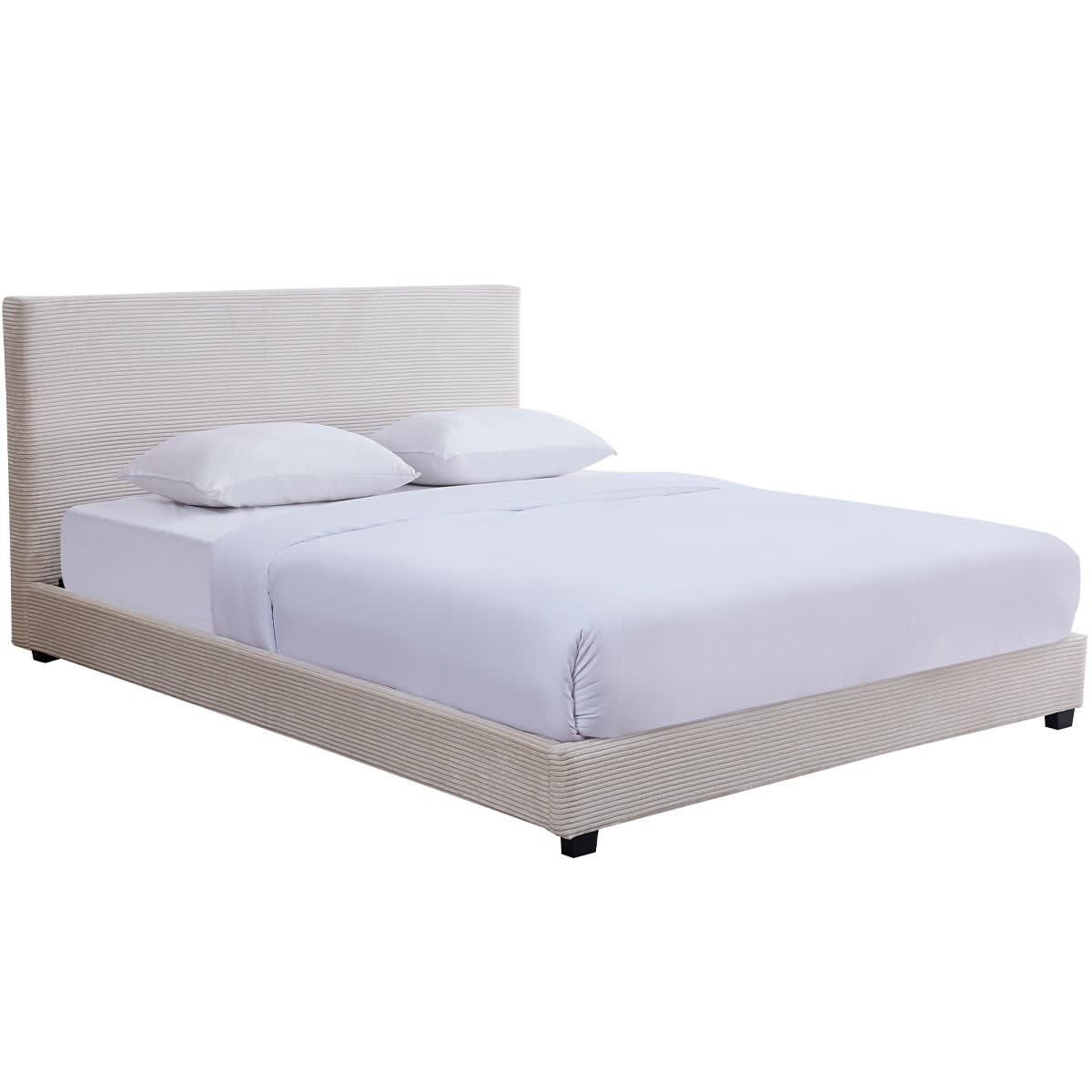 Lit Japandi 180x200 cm avec tête de lit en velours côtelé beige – William