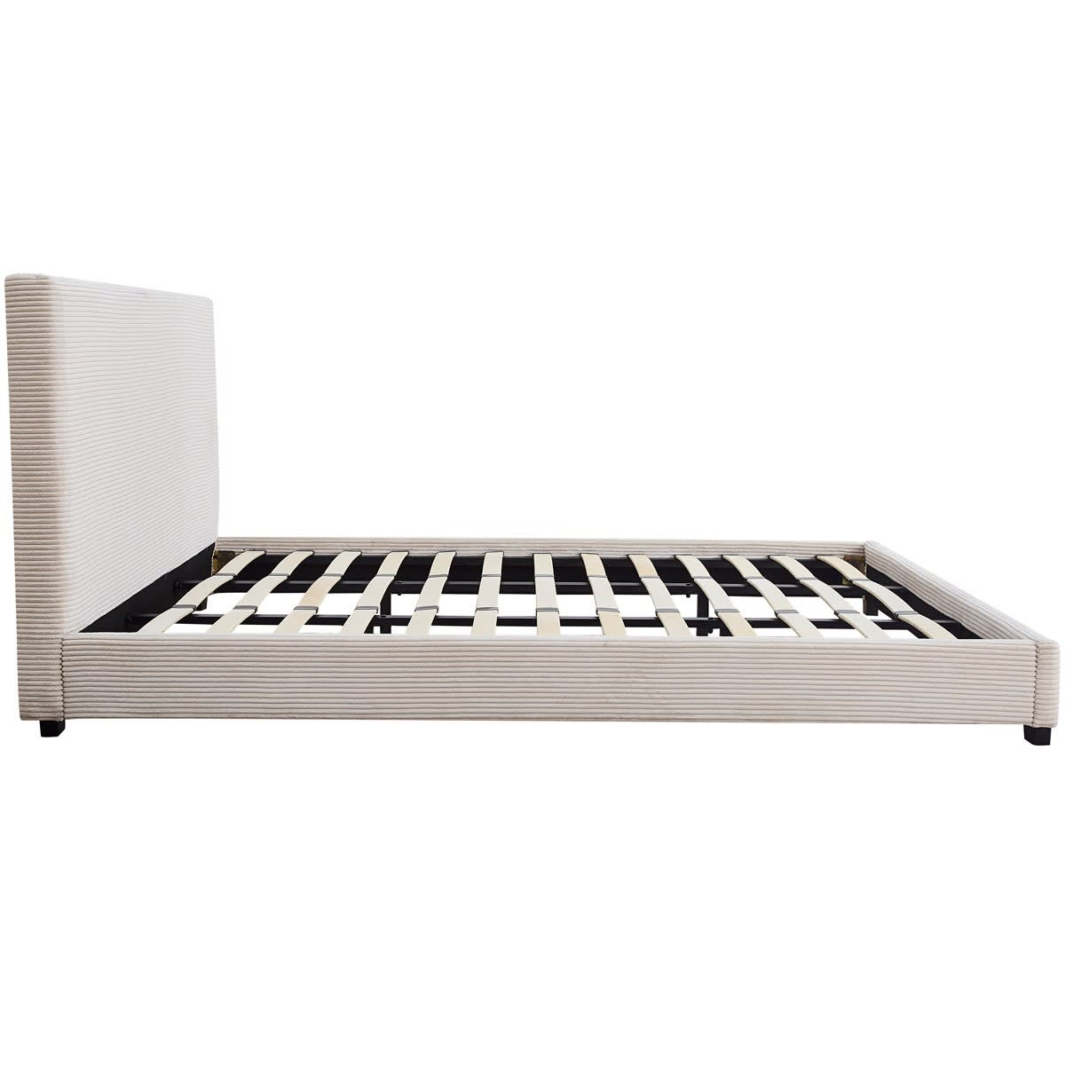 Lit Japandi 180x200 cm avec tête de lit en velours côtelé beige – William