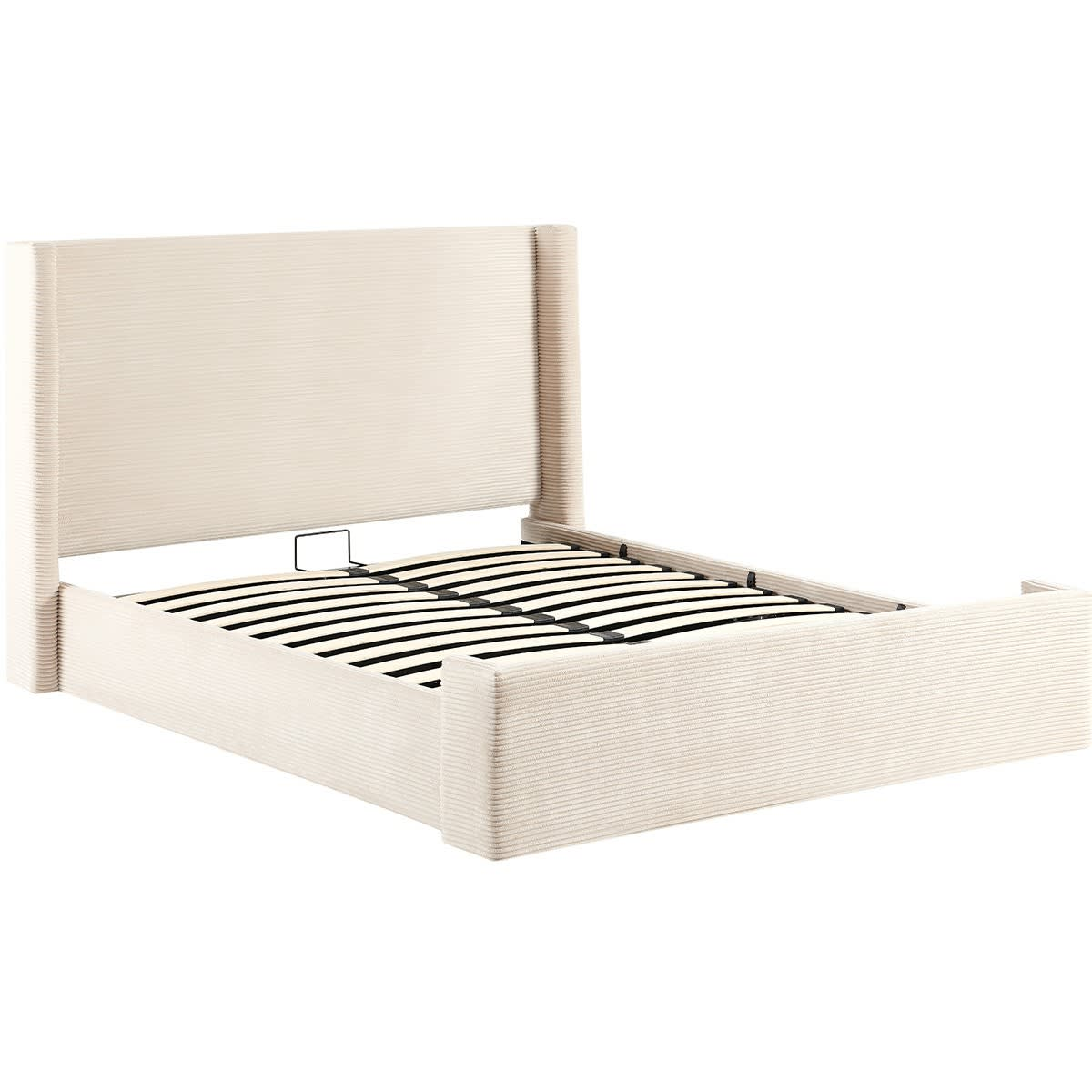 Lit Adulte Japandi 160x200 cm Tête de Lit Matelassée Velours Côtelé Beige – Frida