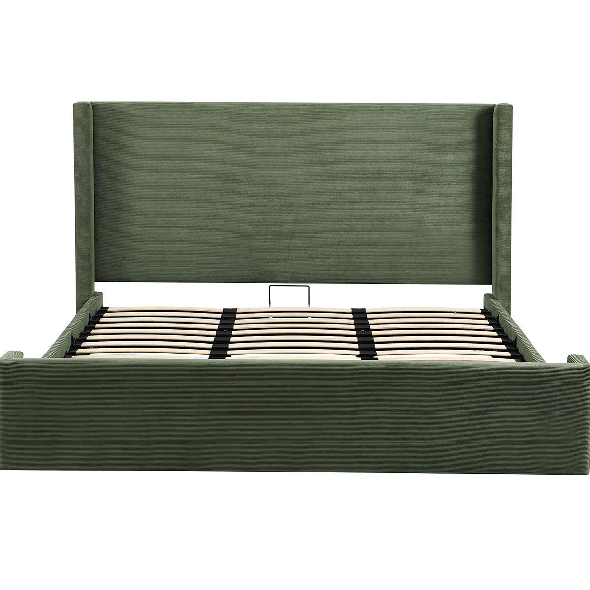 Lit Adulte 180x200 cm Japandi Tête de Lit Matelassée Velours Côtelé Vert – Frida