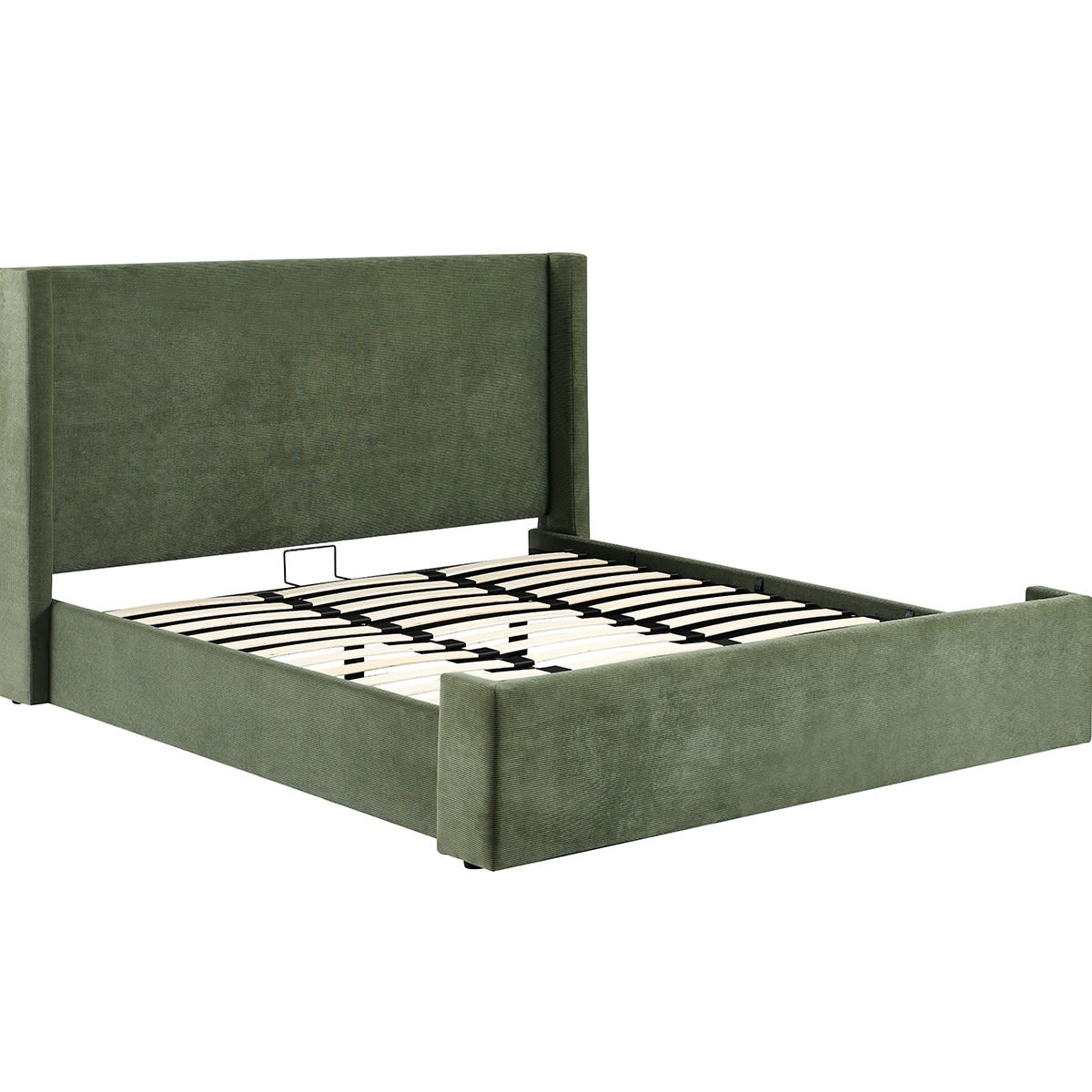 Lit Adulte 180x200 cm Japandi Tête de Lit Matelassée Velours Côtelé Vert – Frida
