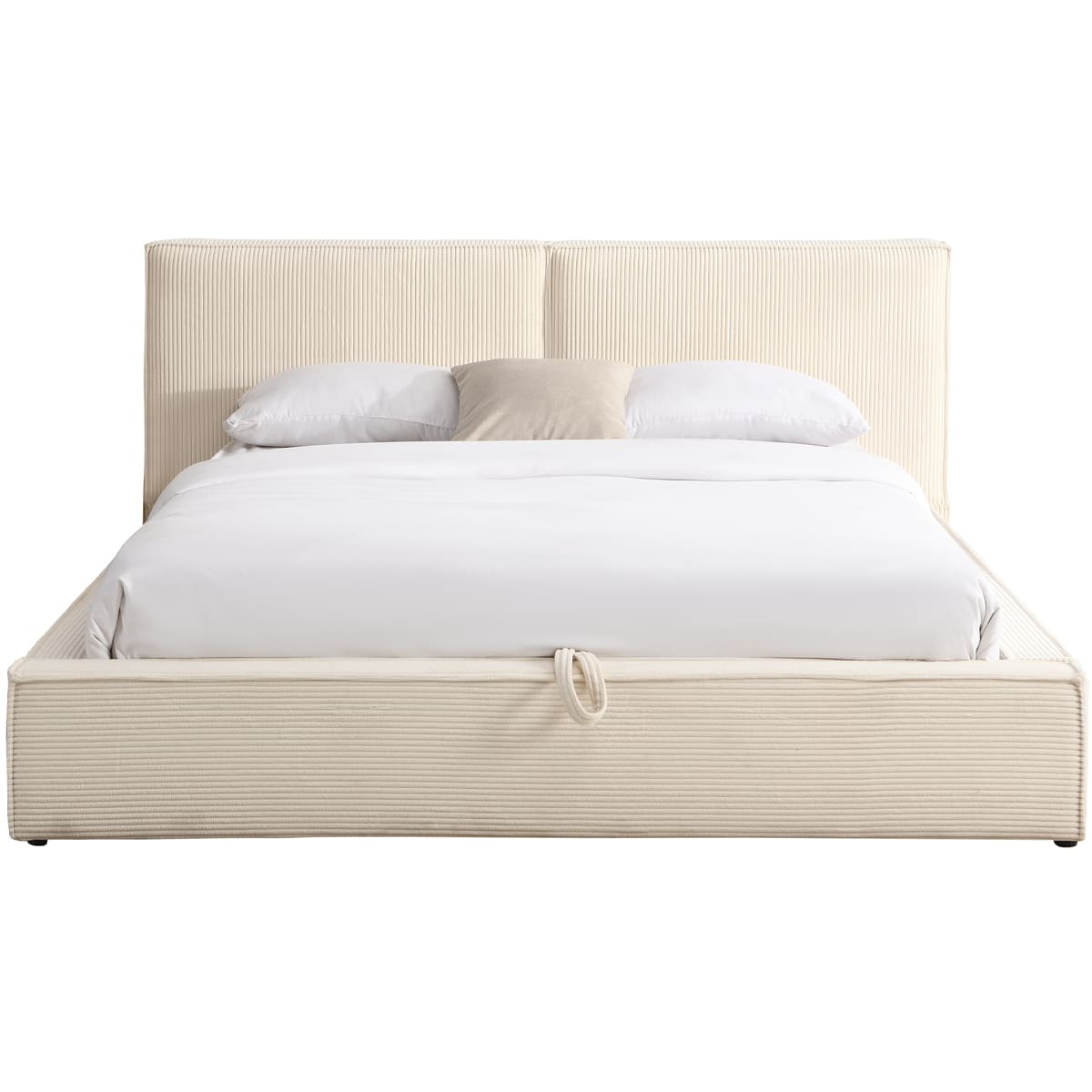 Lit Coffre Japandi 180x200 cm Velours Côtelé Beige – Arno