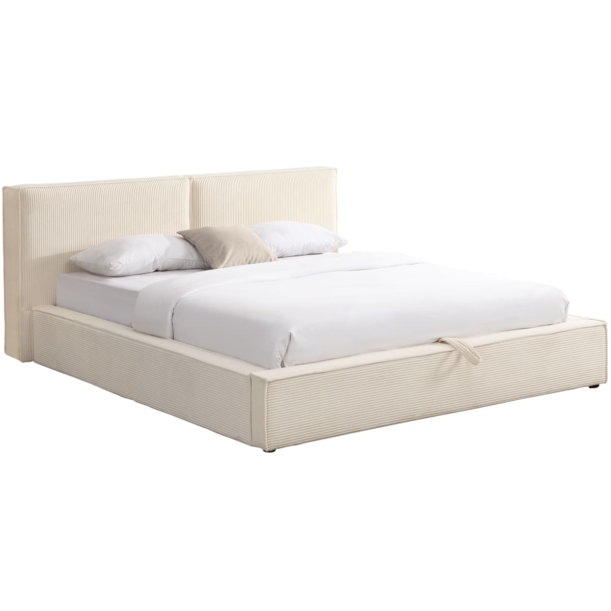 Lit Coffre Japandi 180x200 cm Velours Côtelé Beige – Arno