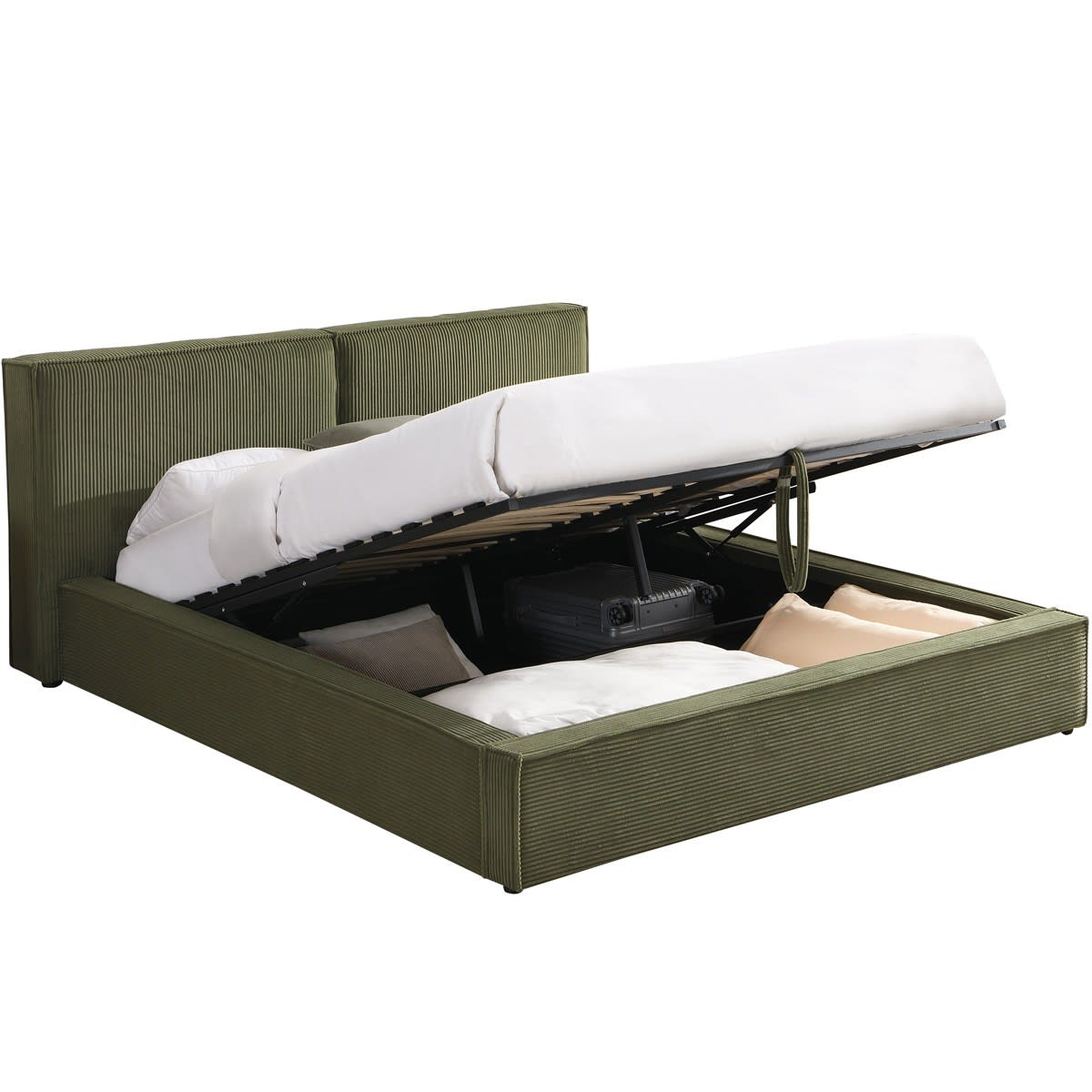 Lit Coffre Japandi 180x200 cm Velours Côtelé Beige – Arno