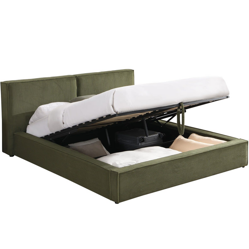 Lit Coffre Japandi 180x200 cm Velours Côtelé Beige – Arno