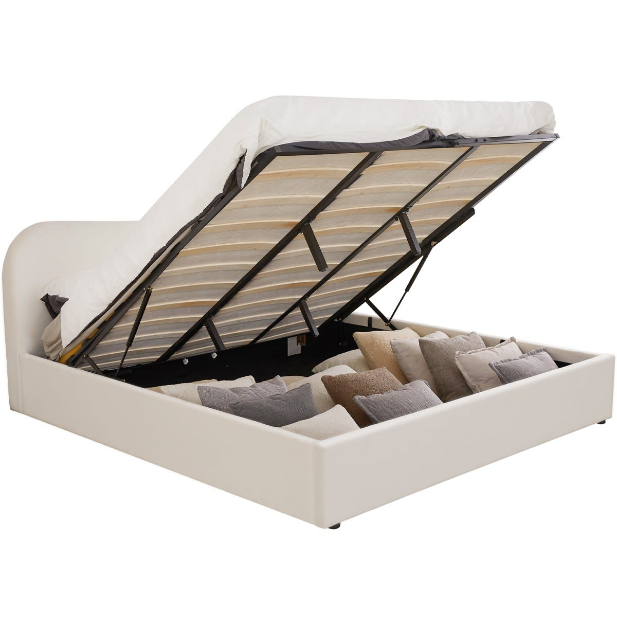 Lit Coffre Japandi 180x200 cm Velours Beige avec Tête de Lit – Suzon