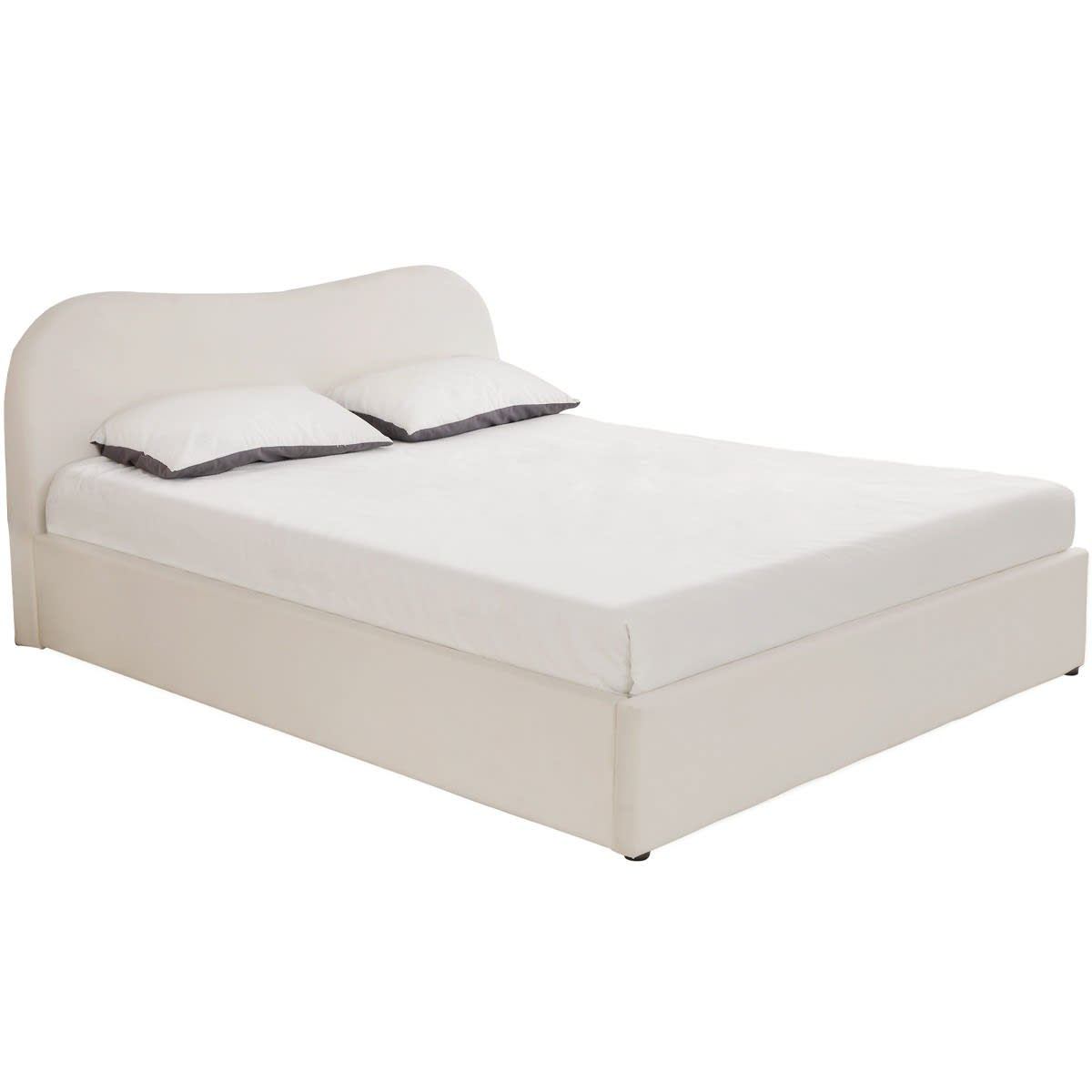 Lit Coffre Japandi 180x200 cm Velours Beige avec Tête de Lit – Suzon