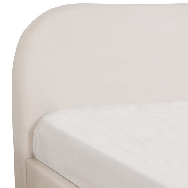 Lit Coffre Japandi 180x200 cm Velours Beige avec Tête de Lit – Suzon