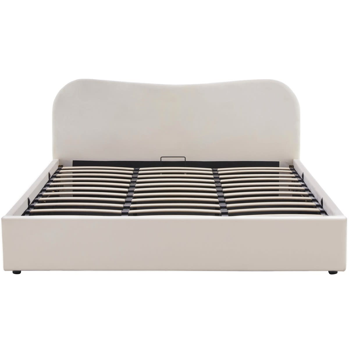 Lit Coffre Japandi 180x200 cm Velours Beige avec Tête de Lit – Suzon