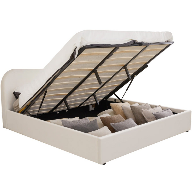 Lit Coffre Japandi 180x200 cm Velours Beige avec Tête de Lit – Suzon