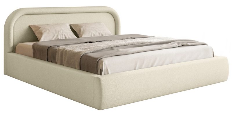 Lit Coffre Japandi avec tête de lit 160x200 grège – Ruvi